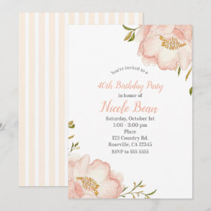 Blush Pink Floral Modern Elegant Birthday Party Invitation