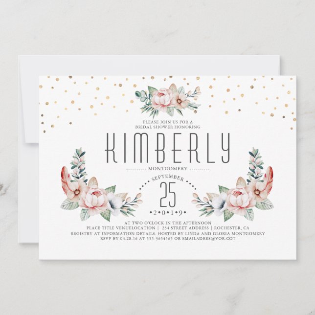 Blush Pink | Floral Modern Elegant Bridal Shower Invitation (Front)