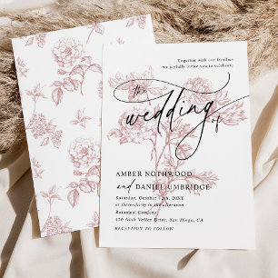 Blush Pink Floral Modern Minimalist Wedding Invitation
