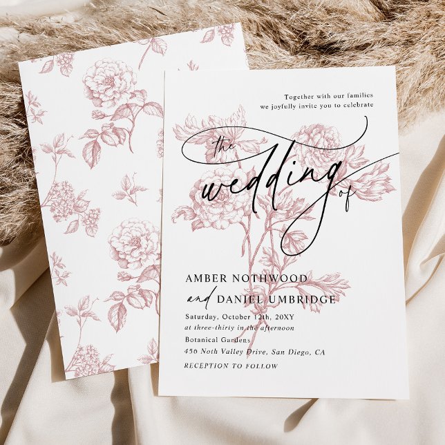 Blush Pink Floral Modern Minimalist Wedding Invitation (Creator Uploaded)