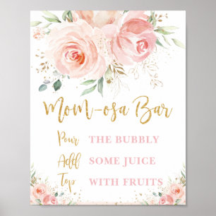 Blush Pink Floral Mom-osa Bar Baby Shower Sign 