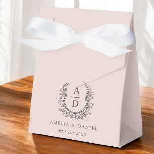 Blush Pink Floral Monogram Wedding Crest Modern Favor Box