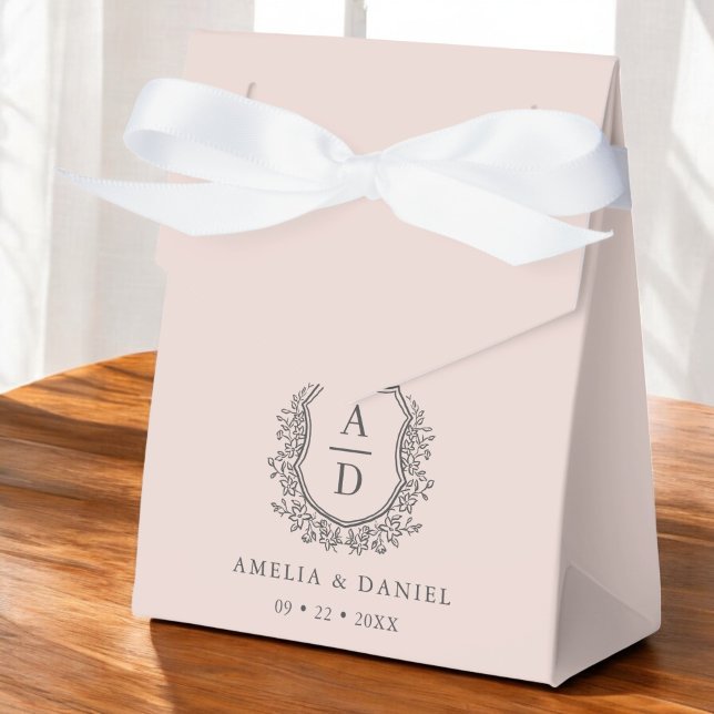 Blush Pink Floral Monogram Wedding Crest Modern Favor Box (Creator Uploaded)