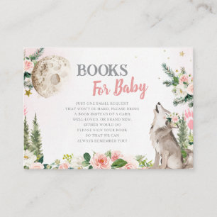 Blush Pink Floral Moon Forest Wolf Books for Baby Enclosure Card