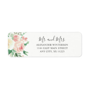 Blush Pink Floral MR & MRS adresse de retour