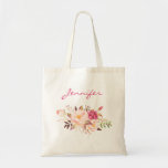 Blush Pink Floral & Name Tote Bag<br><div class="desc">Give the gift of organization and help with a pink blush floral & gold frame tote bag personalized with your or your friends / family / bridal party's name.</div>