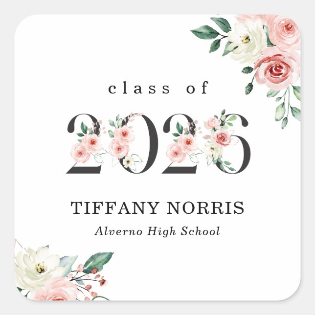 Blush Pink Floral Numbers Graduation Sticker (Front)