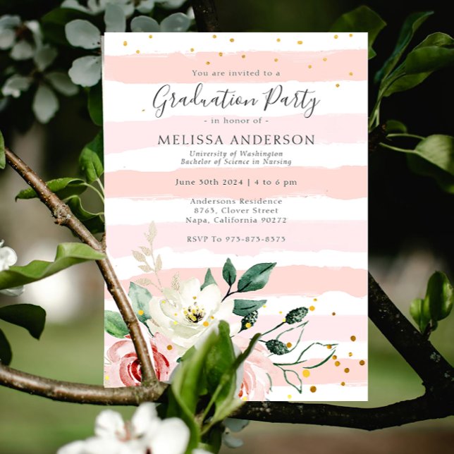 Blush Pink Floral Nurse Elegant Graduation Party  Invitation (Creator Uploaded)