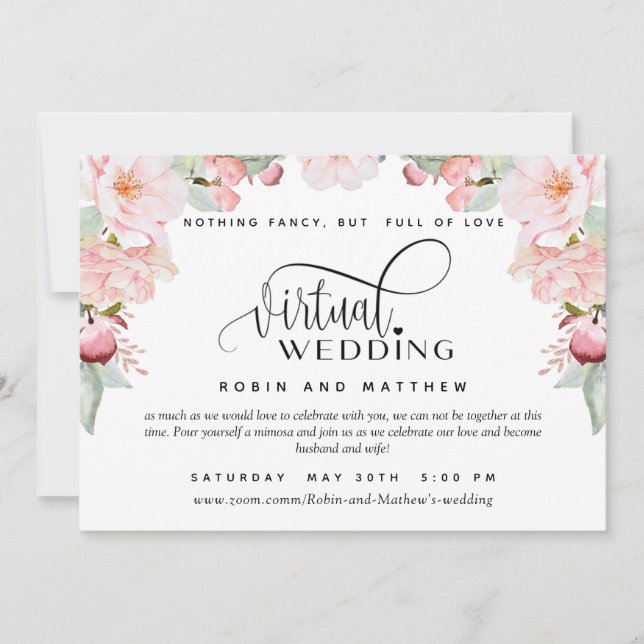Blush Pink Floral  Online Virtual Wedding Invitation (Front)
