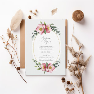 Blush Pink Floral Oval Wedding Invitation