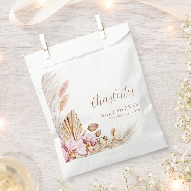 Blush Pink Floral Pampas Grass | Baby Shower  Favour Bag (Clipped)