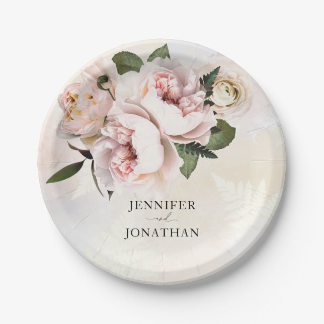 Blush Pink Floral Paper Plates (Front)