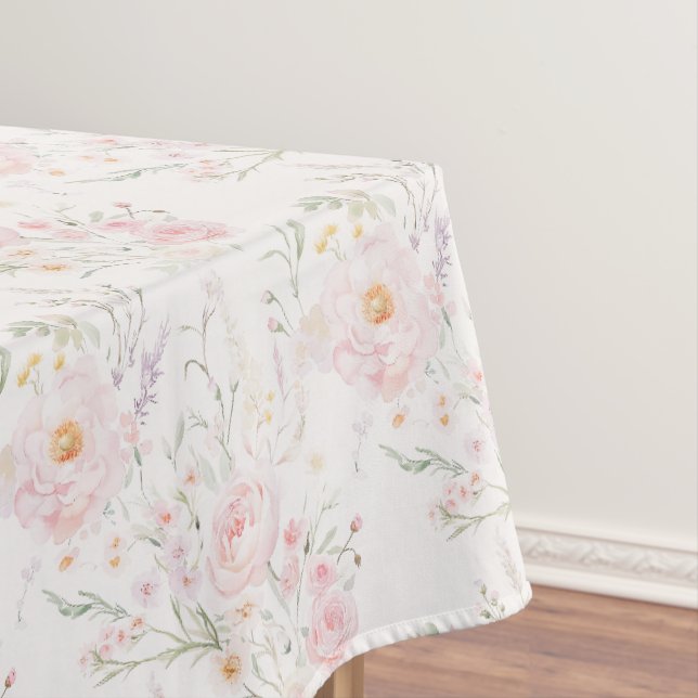 Blush pink Floral Pastel Elegant Tablecloth (In Situ)