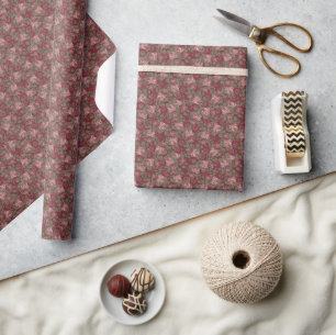 Blush Pink Floral Pattern on Burgundy Background W Wrapping Paper