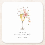 Blush Pink Floral Pearls & Prosecco Bridal Shower Square Paper Coaster<br><div class="desc">Blush Pink Floral Pearls & Prosecco Bridal Shower Square Paper Coaster</div>