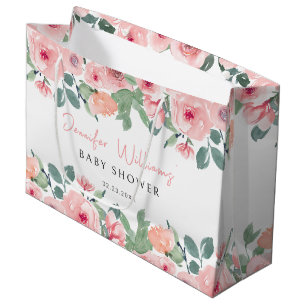 Blush pink floral peonies baby shower gift bags