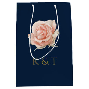 Blush Pink Floral Personalized Monogram Medium Gift Bag