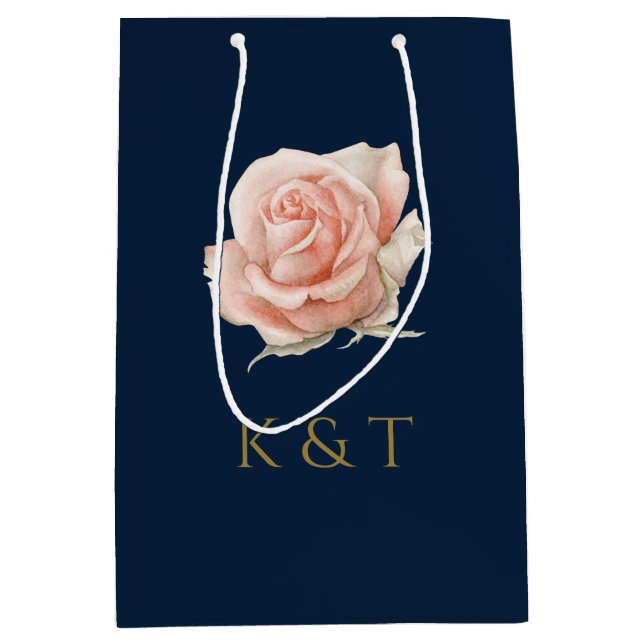 Blush Pink Floral Personalized Monogram Medium Gift Bag (Front)