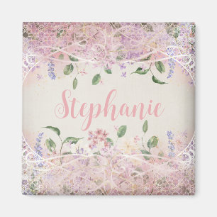 Blush Pink Floral Personalized Name Magnet