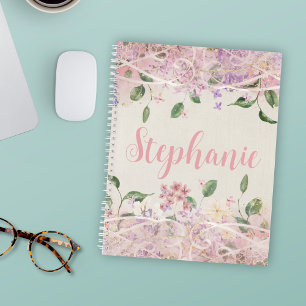 Blush Pink Floral Personalized Name Notebook