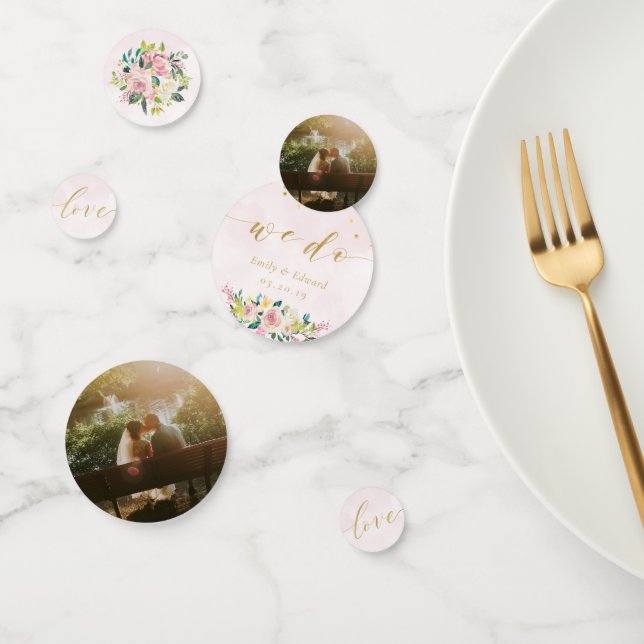 Blush Pink Floral Personalized Wedding Table Confetti (Group)