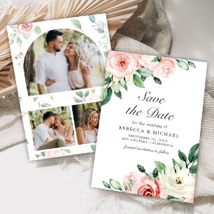 Blush Pink Floral Photo Collage Wedding Save The Date
