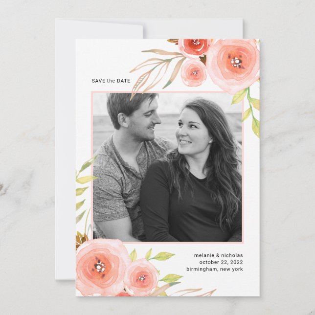 Blush Pink Floral photo enregistrer la carte de da (Devant)