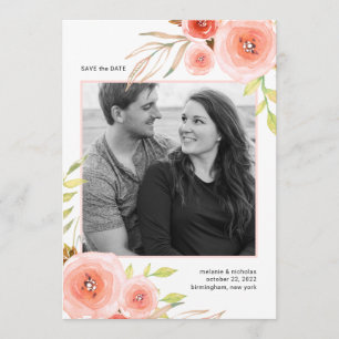 Blush Pink Floral photo save the date card