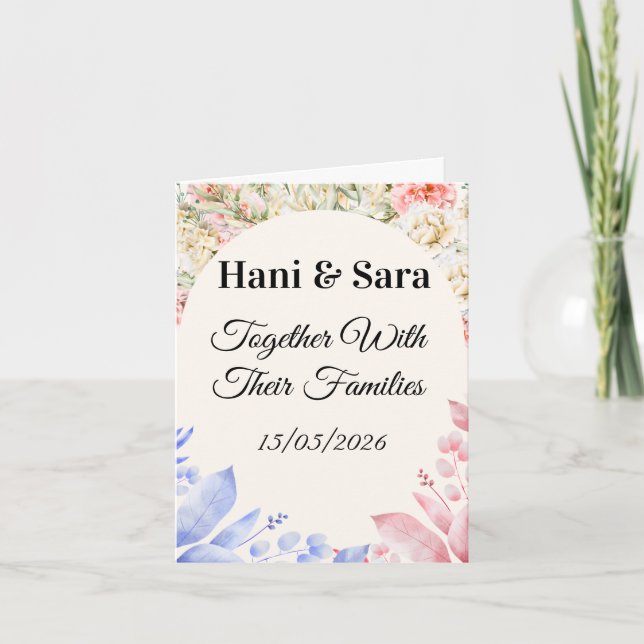 Blush Pink Floral Photo Wedding Invitation with Go (Front)
