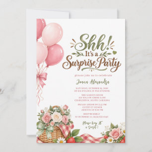 Blush Pink Floral Picnic Surprise Birthday Party Invitation
