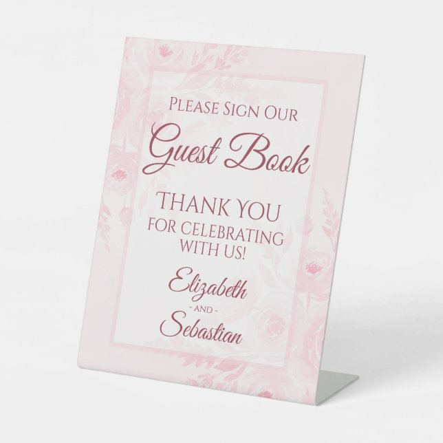Blush Pink Floral Please Sign Our Guestbook Sign (Front)