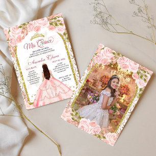 Blush Pink Floral Princess Arch Photo Quinceanera Invitation