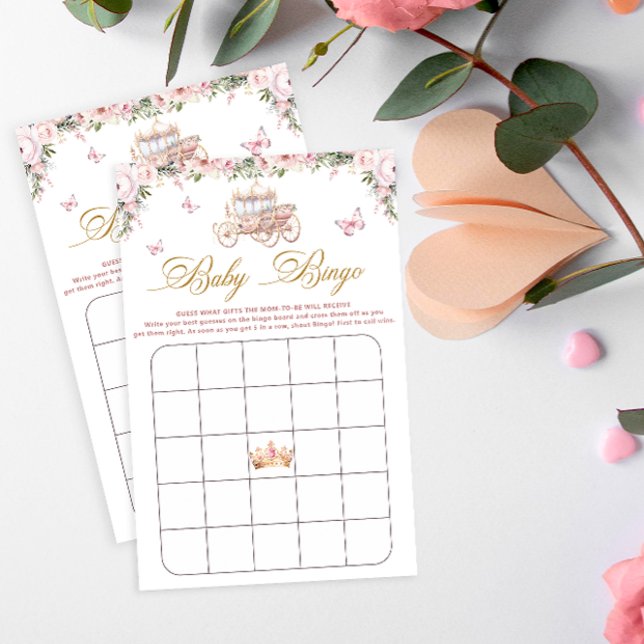Blush Pink Floral Princess Baby Shower Bingo Game (Creator Uploaded)