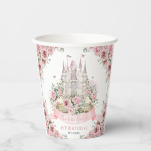 Blush Pink Floral Princess Castle Storybook Book Paper Cups
