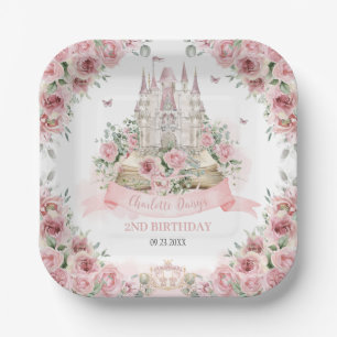 Blush Pink Floral Princess Castle Storybook Book Paper Plate