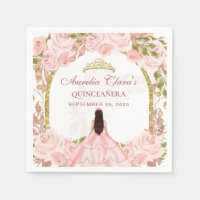 Blush Pink Floral Princess Gold Arch Quinceanera