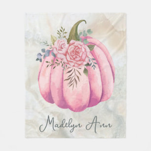 Blush Pink Floral Pumpkin Name Girls Room Fleece Blanket
