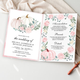 Blush Pink Floral Pumpkin QR Code Wedding Invitation
