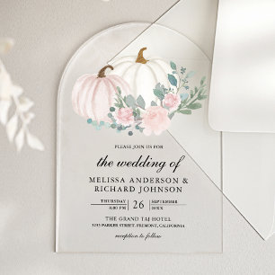 Blush Pink Floral Pumpkin Wedding Acrylic Invitations