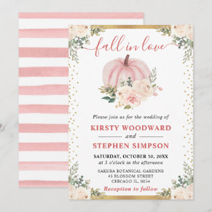 Blush Pink Floral Pumpkins Fall Wedding Invitation