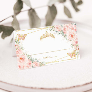 Blush Pink Floral Quinceañera 15 Sweet 16 Birthday Place Card