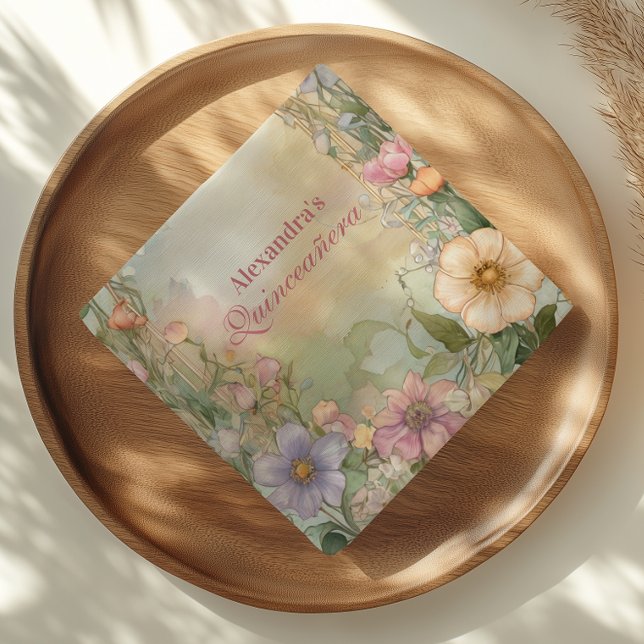 Blush Pink Floral Quinceanera Celebration Napkin (Creator Uploaded)