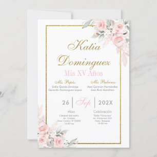 Blush Pink Floral Quinceanera invitation