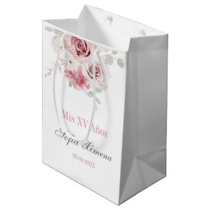 Blush Pink Floral Quinceañera Medium Gift Bag