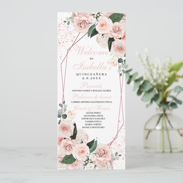 Blush Pink Floral Quinceanera Program (Standing Front)