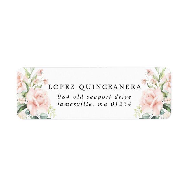 Blush Pink Floral Quinceanera Return Address (Front)