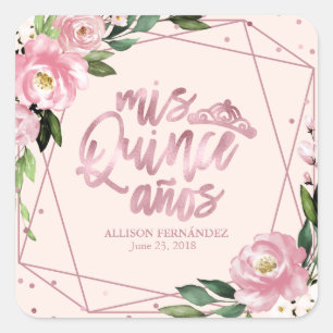 Blush Pink Floral Quinceanera Square Sticker