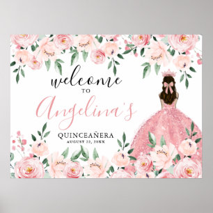 Blush Pink Floral Quinceañera Welcome Sign