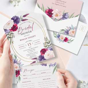 Blush Pink Floral Recipe Bridal Shower Invitation