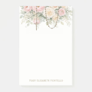 Blush Pink Floral Rosary Catholic  Post-it Notes